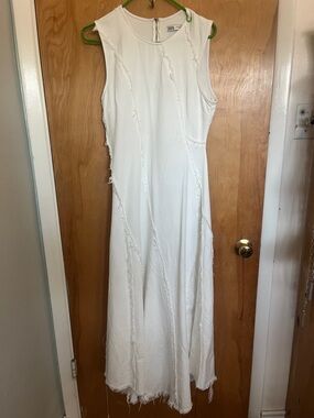 Zara Cream Sleeveless Frayed-Trim Maxi Dress